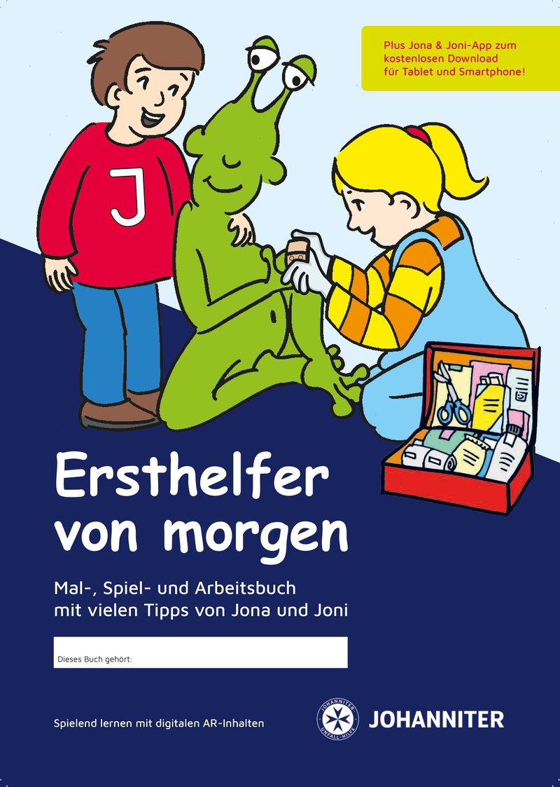 Cover des Mal-, Spiel- und Arbeitsbuchs „Ersthelfer von morgen“ der Johanniter